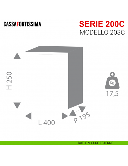 Cassaforte antisfondamento con chiave Stark Cassafortissima da incasso serie 200C modello 203C misure esterne