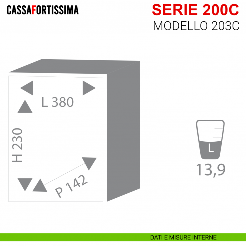 Cassaforte antisfondamento con chiave Stark Cassafortissima da incasso serie 200C modello 203C misure interne