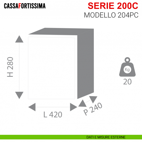Cassaforte Stark Cassafortissima con chiave serie 200C antisfondamento modello 204PC da incasso misure esterne