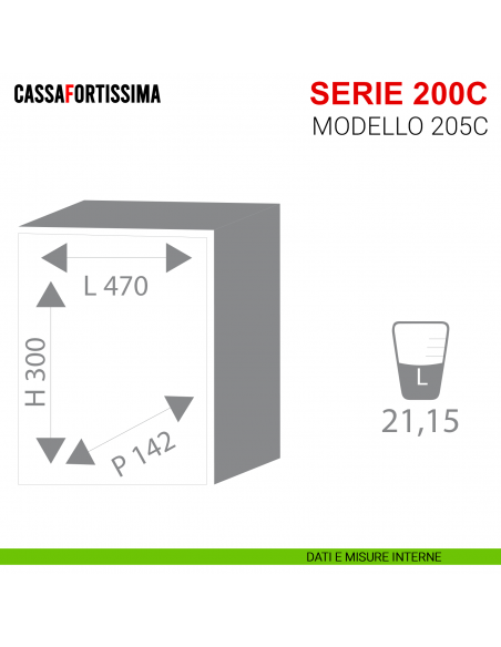 Cassaforte Stark Cassafortissima con chiave serie 200C antisfondamento modello 205C da muro misure interne