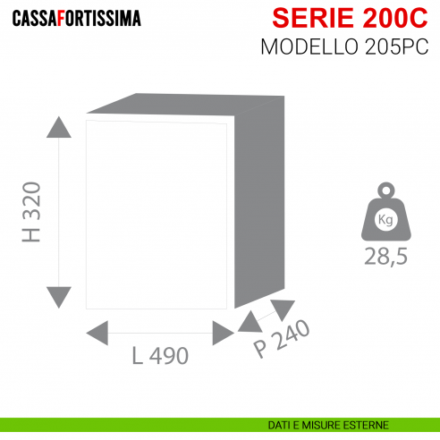 Cassaforte Stark da muro antisfondamento modello Cassafortissima con chiave serie 200C articolo 205PC misure esterne