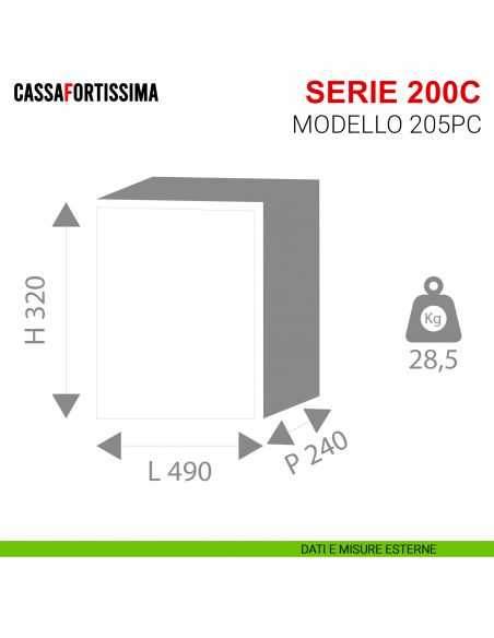 Cassaforte Stark da muro antisfondamento modello Cassafortissima con chiave serie 200C articolo 205PC misure esterne