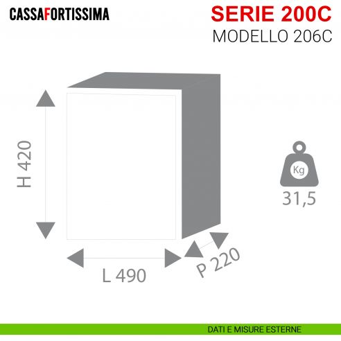 Cassaforte antisfondamento con chiave Stark Konika da incasso serie 200C modello 206C misure esterne