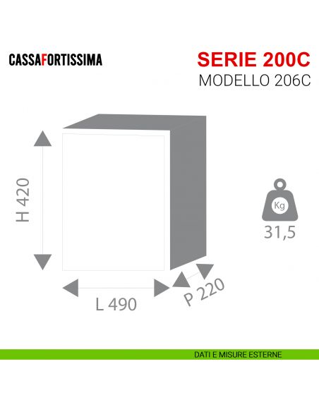 Cassaforte antisfondamento con chiave Stark Konika da incasso serie 200C modello 206C misure esterne