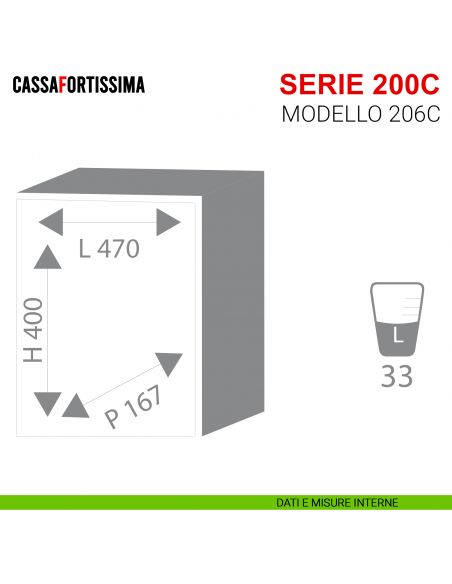 Cassaforte antisfondamento con chiave Stark Konika da incasso serie 200C modello 206C misure interne