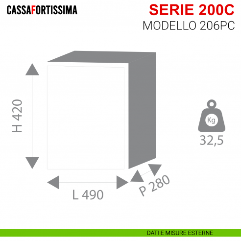 Cassaforte antisfondamento con chiave Stark Cassafortissima da incasso serie 200C modello 206PC misure esterne