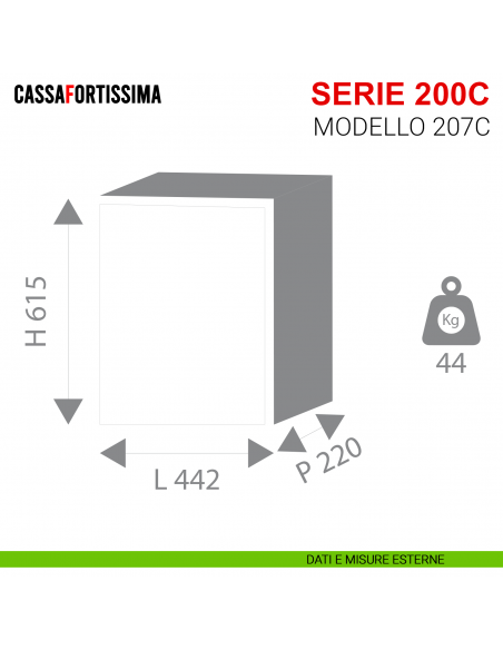 Cassaforte con chiave Stark Cassafortissima da incasso serie 200C antisfondamento modello 207C misure esterne