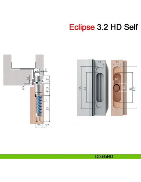 Cerniera a scomparsa con molla per porta AGB Eclipse 3.2 HD Self portata 40 kg disegno