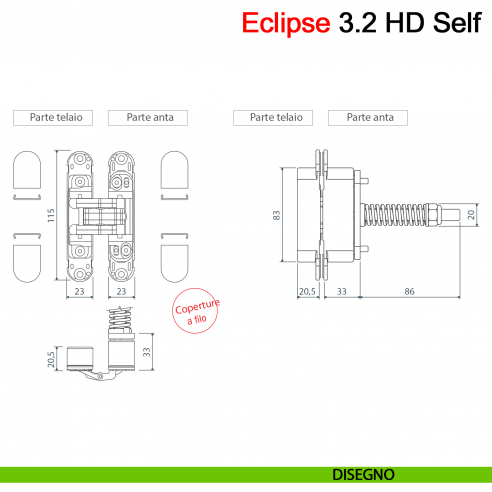 Cerniera invisibile con molla chiudiporta AGB Eclipse 3.2 HD Self portata 60 kg