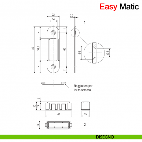 Incontro Easy-Matic per serratura magnetica Polaris AGB - disegno