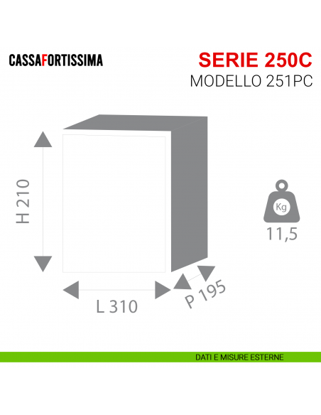 Cassaforte Stark Cassafortissima digitale serie 250C modello 251PC da muro misure esterne