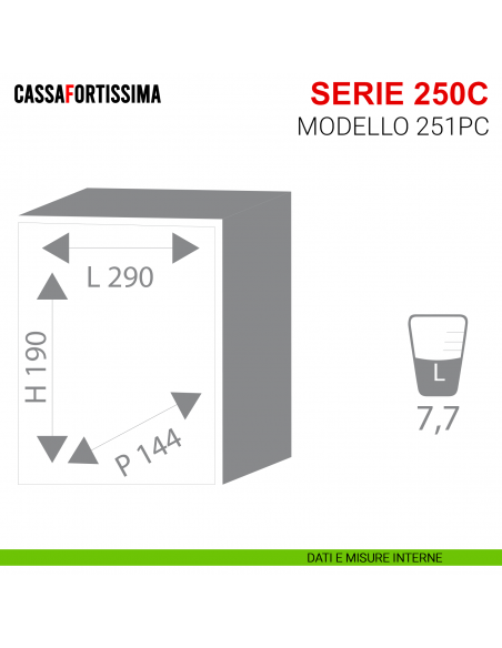 Cassaforte Stark Cassafortissima digitale serie 250C modello 251PC da muro misure interne