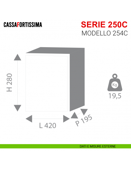 Cassaforte elettronica motorizzata Stark Cassafortissima serie 250C antisfondamento modello 254C da muro -  misure esterne