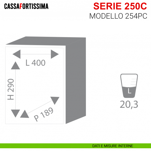 Cassaforte elettronica motorizzata Stark Cassafortissima serie 250C antisfondamento modello 254PC da muro - misure interne