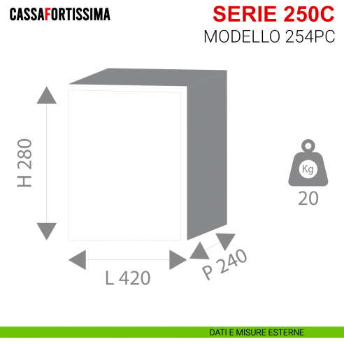 Cassaforte elettronica motorizzata Stark Cassafortissima serie 250C antisfondamento modello 254PC da muro - misure esterne