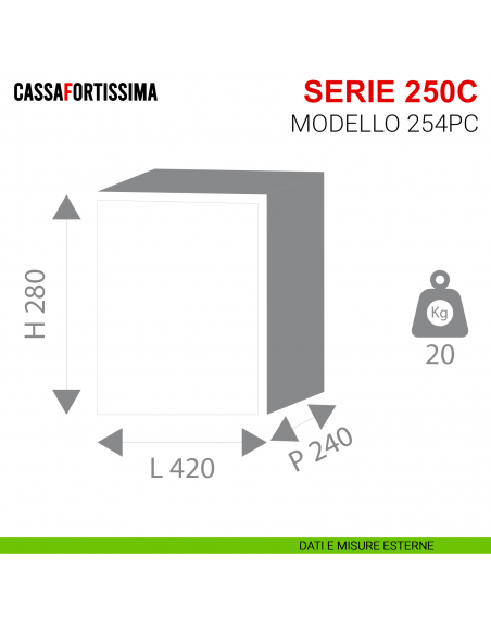 Cassaforte elettronica motorizzata Stark Cassafortissima serie 250C antisfondamento modello 254PC da muro - misure esterne