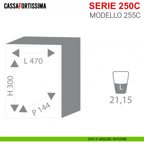 Cassaforte Stark Cassafortissima con chiave serie 250C antisfondamento modello 255C da muro misure interne