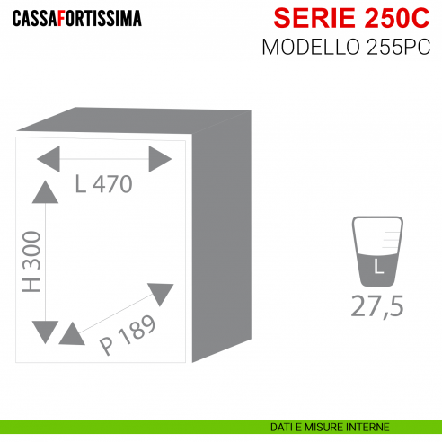 Cassaforte elettronica motorizzata Stark Cassafortissima serie 250C antisfondamento modello 255PC da muro - misure interne