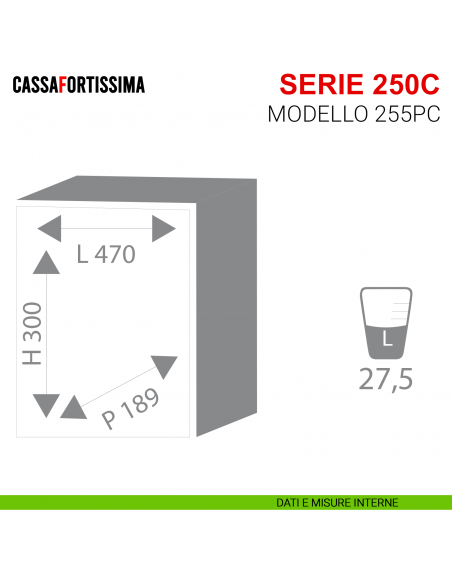 Cassaforte elettronica motorizzata Stark Cassafortissima serie 250C antisfondamento modello 255PC da muro - misure interne