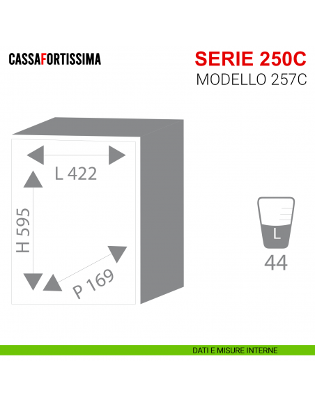 Cassaforte elettronica motorizzata Stark Cassafortissima serie 250C antisfondamento modello 257C da muro - misure interne