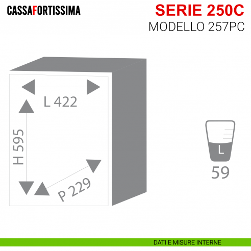 Cassaforte elettronica motorizzata Stark Cassafortissima serie 250C antisfondamento modello 257PC da muro - misure interne
