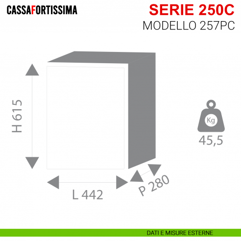 Cassaforte elettronica motorizzata Stark Cassafortissima serie 250C antisfondamento modello 257PC da muro - misure esterne