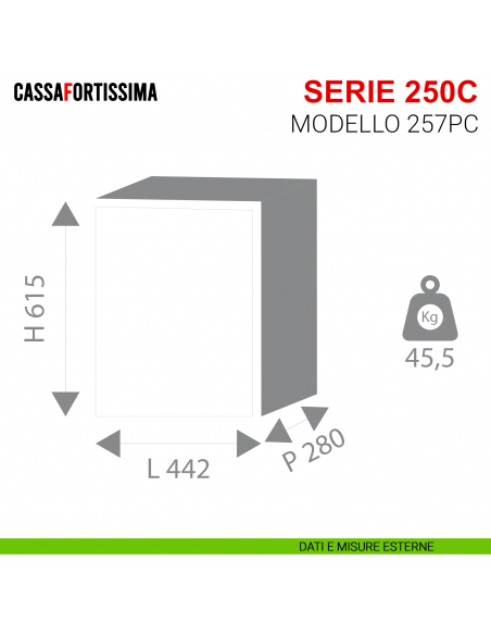 Cassaforte elettronica motorizzata Stark Cassafortissima serie 250C antisfondamento modello 257PC da muro - misure esterne