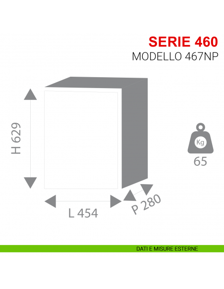 Cassaforte Stark da muro modello con chiave e combinazione a dischi serie 460 articolo 467NP misure esterne