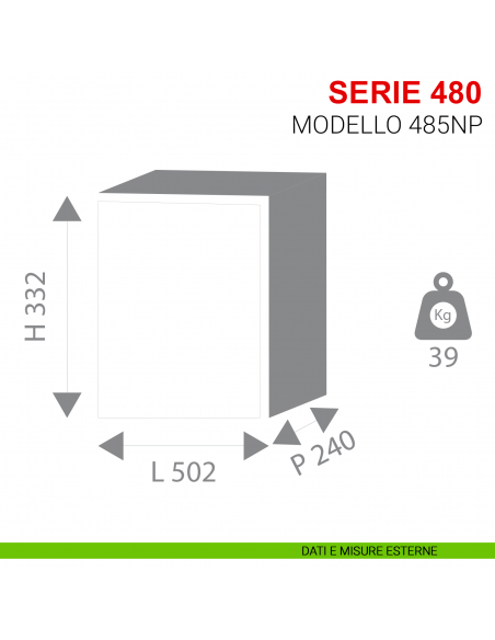 Cassaforte Stark con chiave e combinazione a dischi serie 480 modello 485NP da muro misure esterne