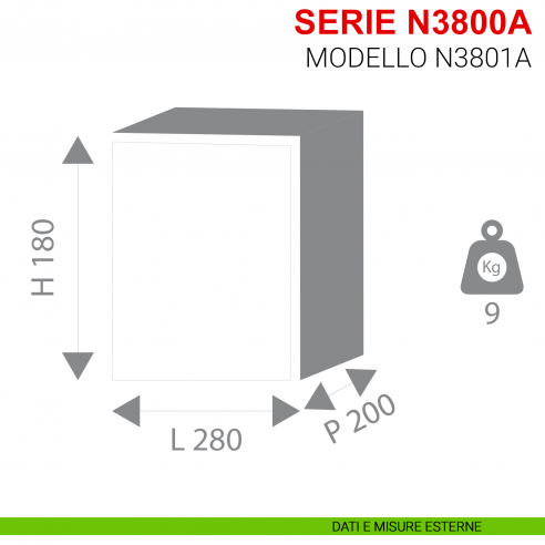 Cassaforte Stark a mobile con chiave serie N3800A modello N3801A misure esterne