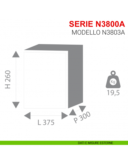 Cassaforte Stark con chiave serie N3800A modello N3803A da appoggio misure esterne