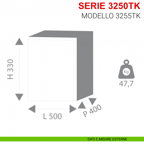 Cassaforte con combinazione Stark a mobile serie 3250TK modello 3255TK misure esterne