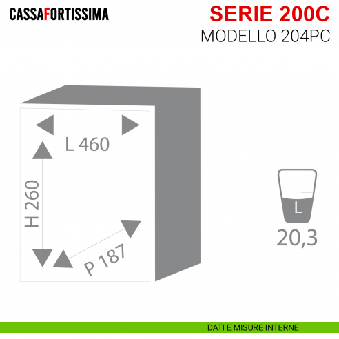 Cassaforte Stark Cassafortissima con chiave serie 200C antisfondamento modello 204PC da incasso misure interne