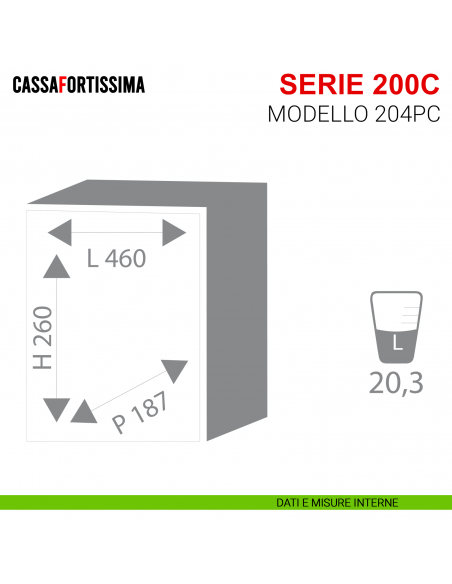 Cassaforte Stark Cassafortissima con chiave serie 200C antisfondamento modello 204PC da incasso misure interne
