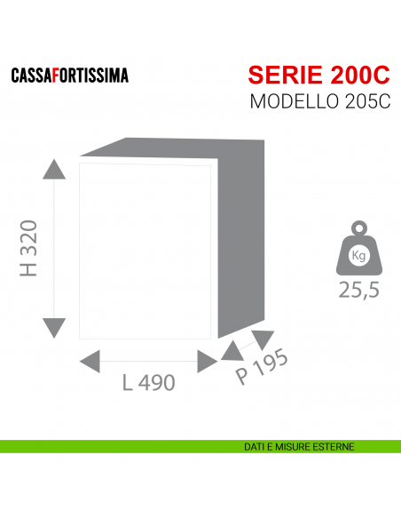 Cassaforte Stark Cassafortissima con chiave serie 200C antisfondamento modello 205C da muro misure esterne