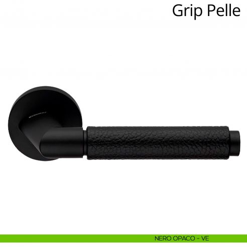 Maniglia in pelle per porta interna Grip Pelle Linea Calì rosetta tonda tradizionale nero opaco
