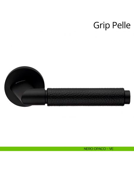 Maniglia in pelle per porta interna Grip Pelle Linea Calì rosetta tonda tradizionale nero opaco