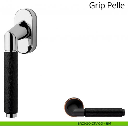 Maniglia in pelle per finestra martellina DK Grip Pelle Linea Calì bronzo opaco