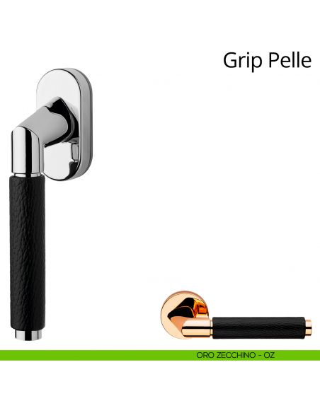 Maniglia in pelle per finestra martellina DK Grip Pelle Linea Calì oro zecchino