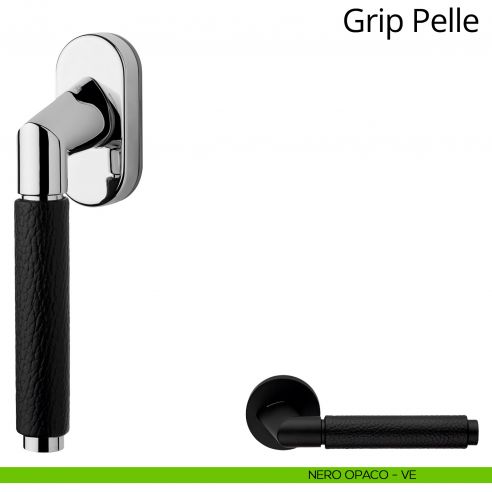 Maniglia in pelle per finestra martellina DK Grip Pelle Linea Calì nero opaco