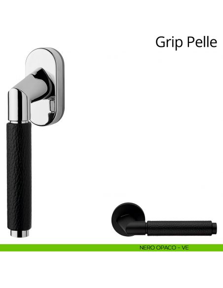Maniglia in pelle per finestra martellina DK Grip Pelle Linea Calì nero opaco
