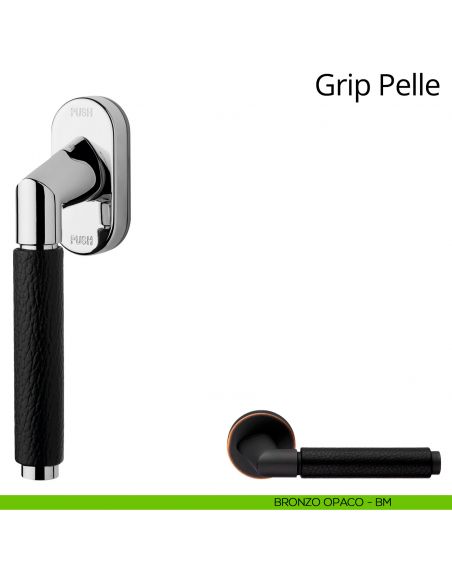 Maniglia in pelle per finestra martellina DK antintrusione Grip Pelle Linea Calì nero opaco