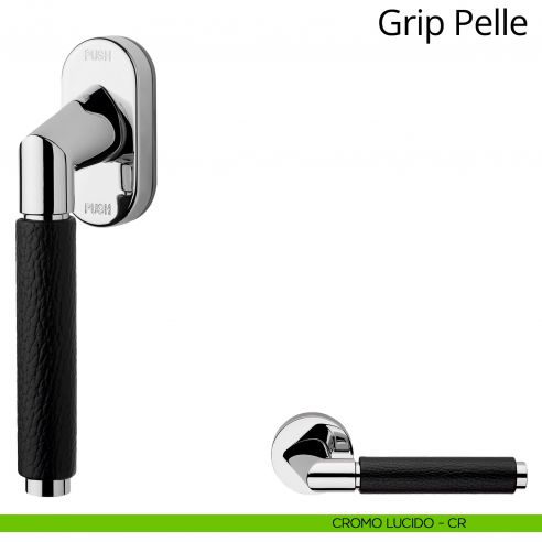 Maniglia in pelle per finestra martellina DK antintrusione Grip Pelle Linea Calì cromo lucido