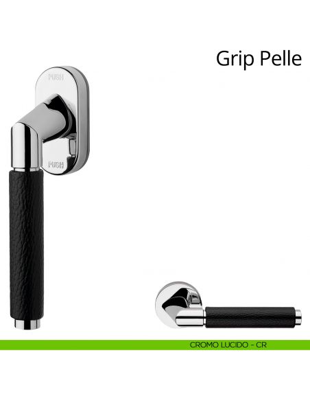 Maniglia in pelle per finestra martellina DK antintrusione Grip Pelle Linea Calì cromo lucido