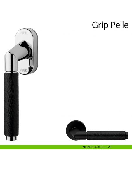 Maniglia in pelle per finestra martellina DK antintrusione Grip Pelle Linea Calì nero opaco