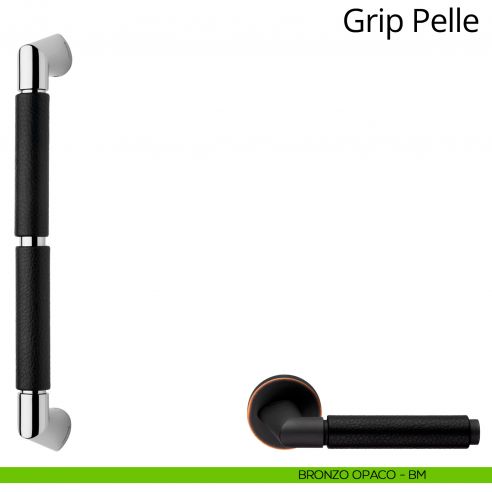 Maniglione in pelle per porta dritto Grip Pelle Linea Calì bronzo opaco