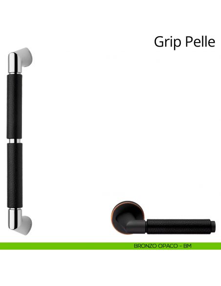 Maniglione in pelle per porta dritto Grip Pelle Linea Calì bronzo opaco
