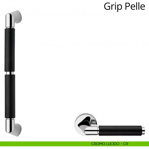 Maniglione in pelle per porta dritto Grip Pelle Linea Calì cromo lucido