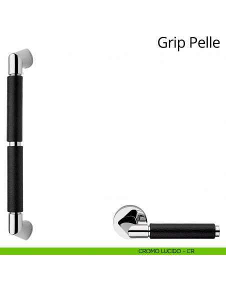 Maniglione in pelle per porta dritto Grip Pelle Linea Calì cromo lucido