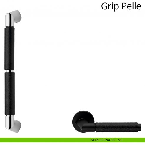 Maniglione in pelle per porta dritto Grip Pelle Linea Calì nero opaco